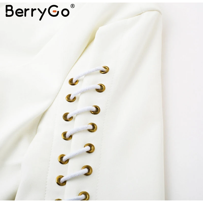 BerryGo, глубокий v-образный вырез, на шнуровке, Раздельный Блейзер, платье для женщин, OL, двубортное, белое платье,, тонкое, для девушек, зимнее платье, элегантное, vestidos