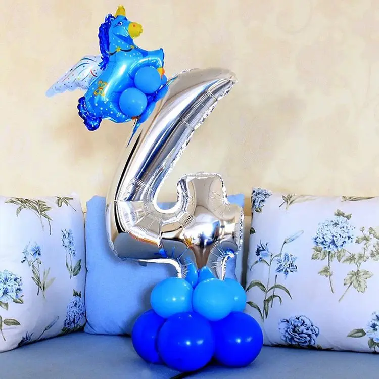 Silver Blue 4 Воздушные шары из фольги с цифрами 1, 2, 3, 4, 5, 6, 7, 8, 9, шары с днем рождения, 1 день рождения, украшения для детской вечеринки, для мальчиков и девочек - Цвет: Silver Blue 4