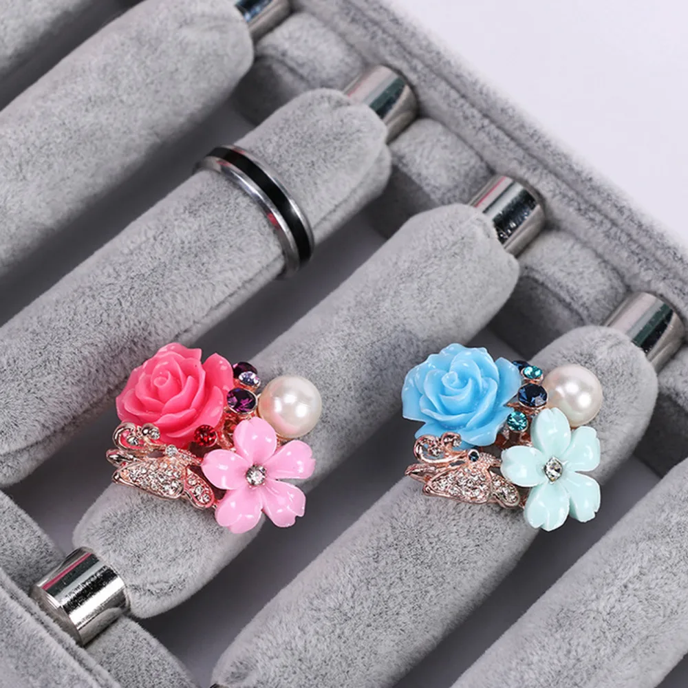 

2016 New Fashion Jewelry Display Velvet Slots Finger Ring Tray Organizer Storage Holder Case Shelf Hot Sale Free Shipping