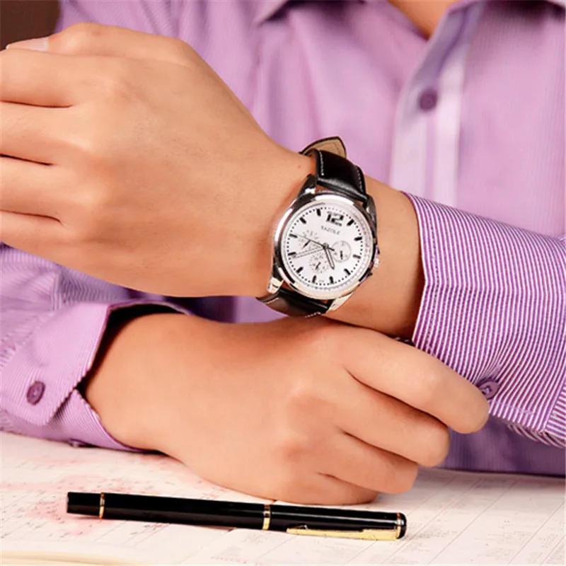 Мужские часы Yazole деловые кварцевые с кожаным ремешком 2018|hombre casual|hombre relojhombre 2016 |