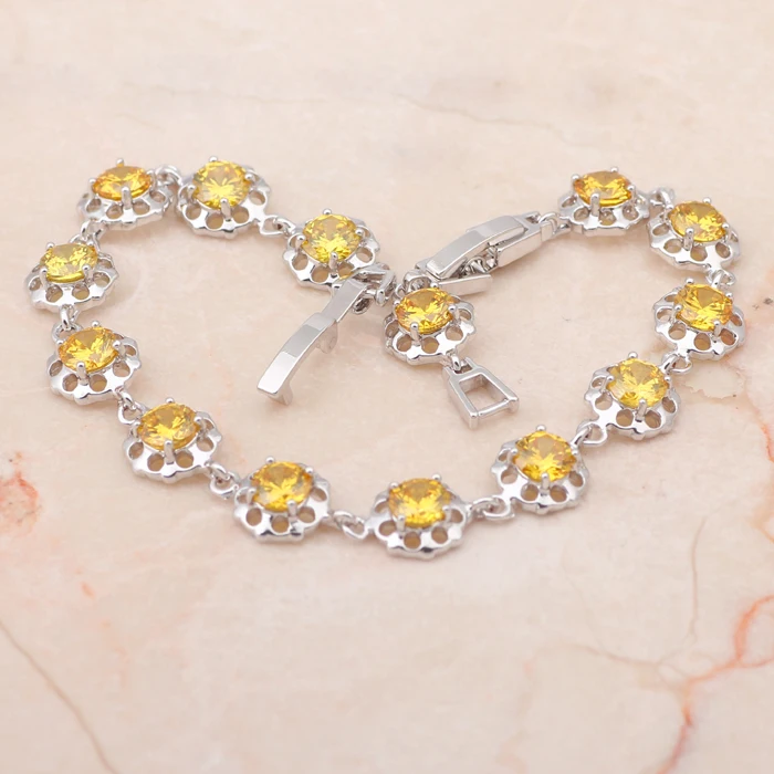 ROLILASON простой желтый кристалл циркона Серебряный браслет-цепочка здоровья