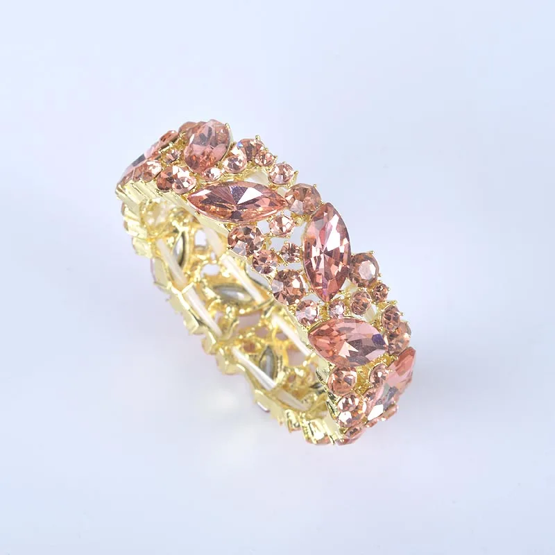 Браслет-манжета с кристаллами Marquise, изящный растягивающийся браслет для женщин, девушек, жены, подарки, индийские свадебные ювелирные изделия - Окраска металла: peach