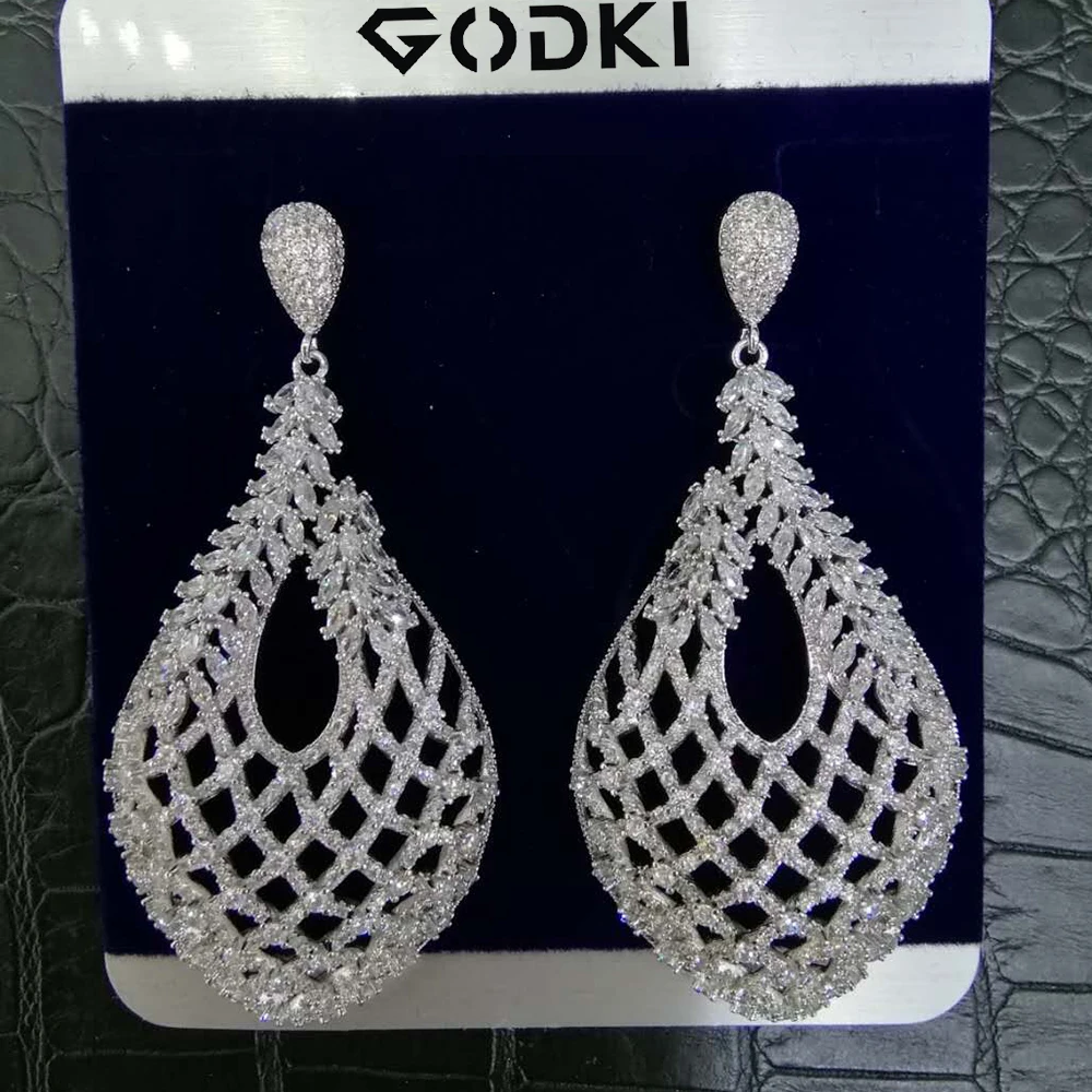 Женские длинные серьги GODKI Золотые с каплями воды из кубического циркония для