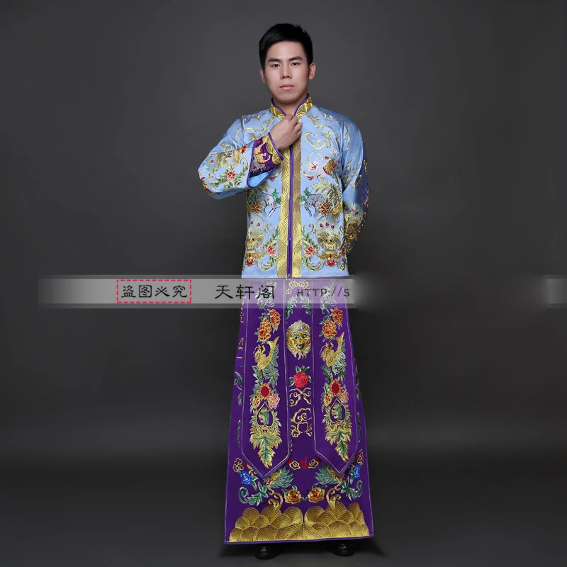 Chinese traditional wedding Uniform Man Clothing groom Gown Robe Show Cosplay Prince Blue Suits Traditional young master Costume |