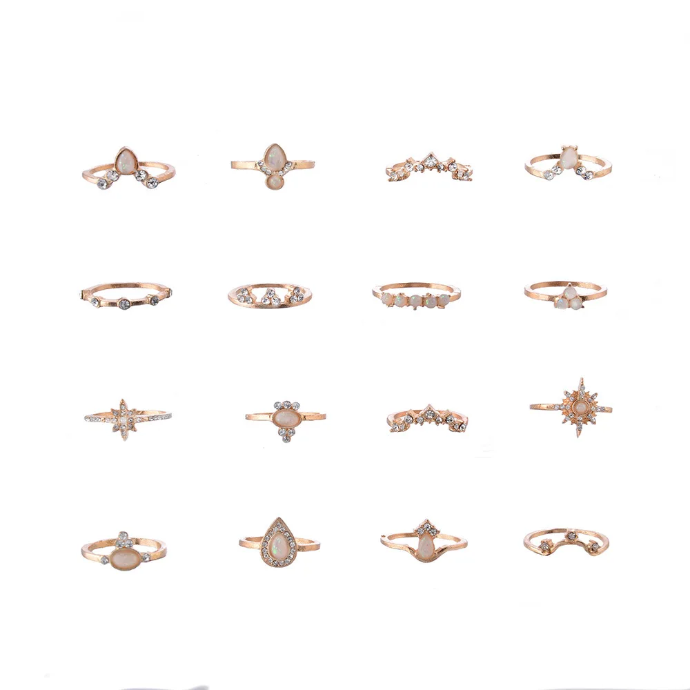 Упаковка из 16 индивидуальных колец на костяшки со звездами/короной/каплей воды и