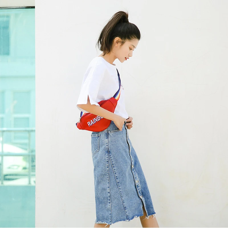 Женская джинсовая юбка трапециевидной формы синяя Однотонная средней длины на