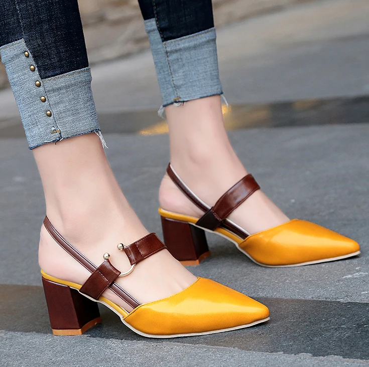 2018 Брендовые женские босоножки новые дизайнерские удобные туфли лодочки на высоком каблуке 7 см с пряжкой