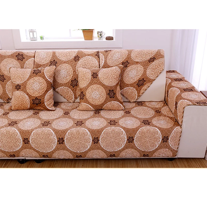 Американский стиль серый коричневый цветочным принтом плюшевые толщиной диван
