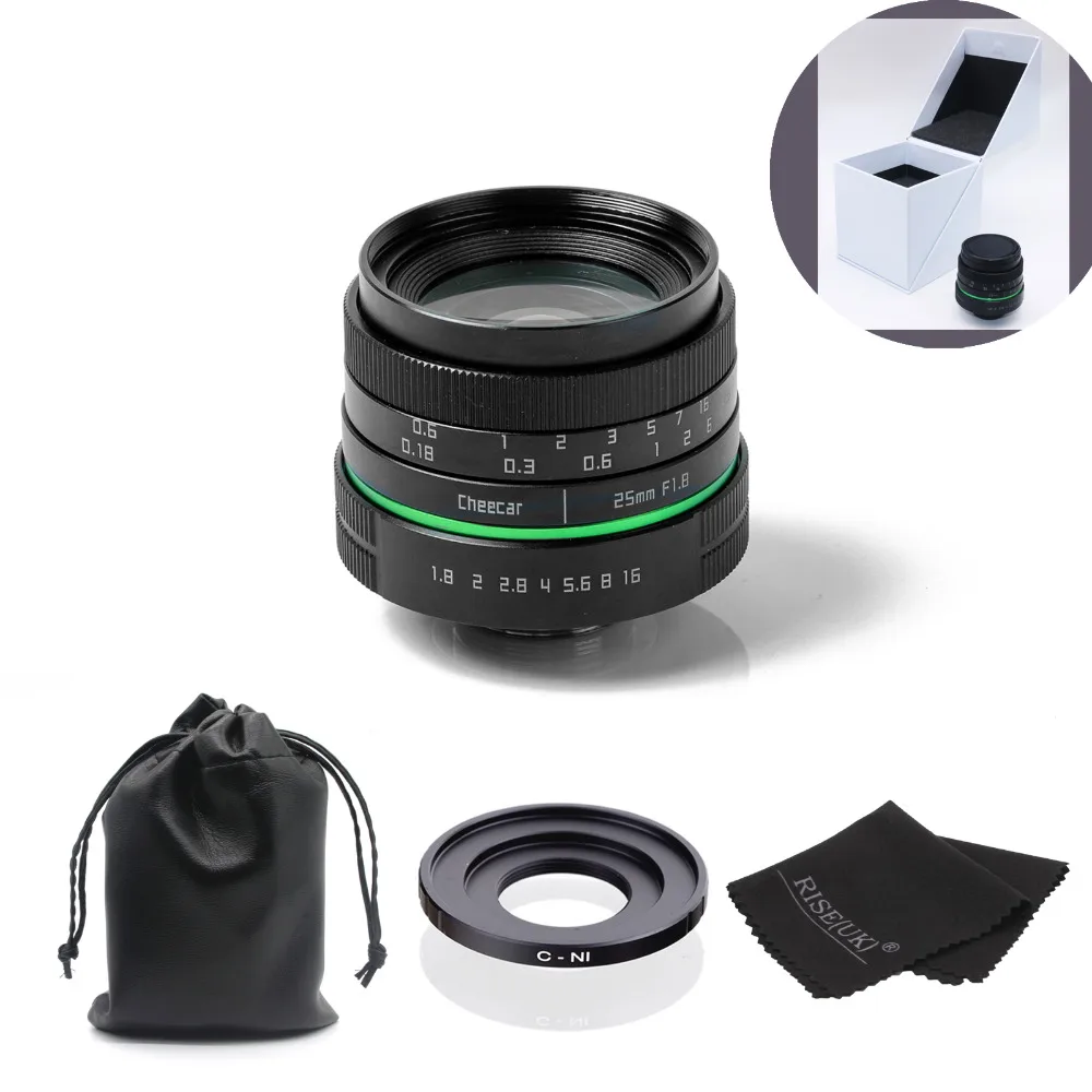 Зеленый круг 25 мм объектив cctv для Nikon 1 V1, J1, V2, J2 с c-N1 переходное кольцо+ сумка+ большая коробка++ подарок