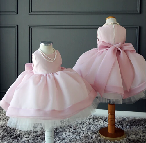 Dusty pink ball gown tutu princess 1 year Birthday party Dress for Baby girl with bow knee-length baptism christening dress | Детская