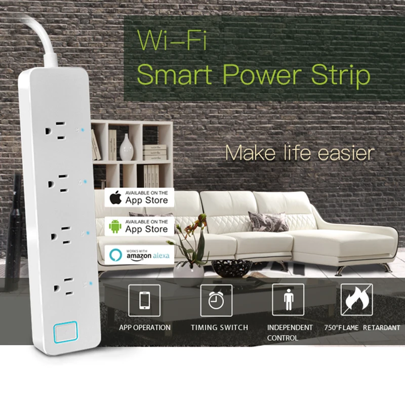 Штепсельная Вилка стандарта США умная электрическая розетка 4 порта Wi Fi с