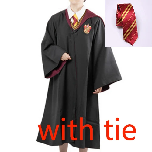 Gryffindor With tie Поттер халат накидка плащ с галстуком шарф палочка очки Ravenclaw Гриффиндор Hufflepuff Слизерин Халат косплей подарок на Хэллоуин - Цвет: Gryffindor With tie