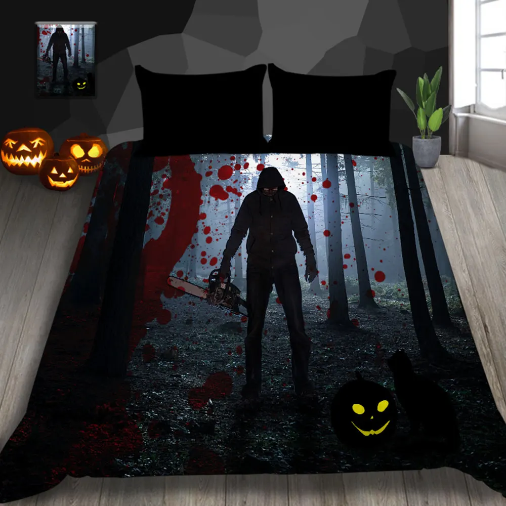 

Thumbedding Scary Night Walking Man Bedding Set 3D Halloween Duvet Cover Twin Full Queen King Western Decoration Bed Set
