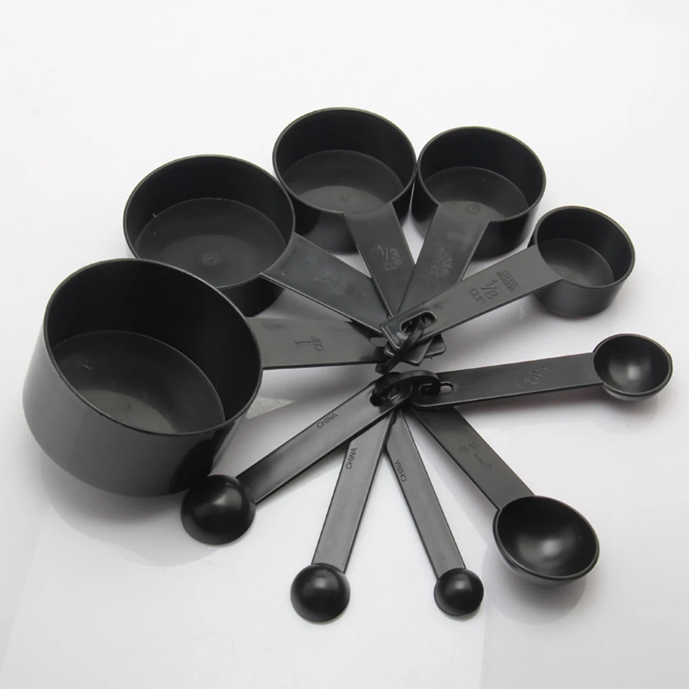 

10pcs/lot Spoon Measurement Set Black Plastic Measuring Spoons Cups Kitchen Tools For Baking Coffee Utensil Set Kit KC1186