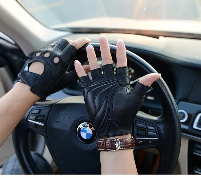 Outdoor riding leather gloves men genuine leather driving gloves male sheepskin machinist gloves leather driver gloves - Цвет: Black Color