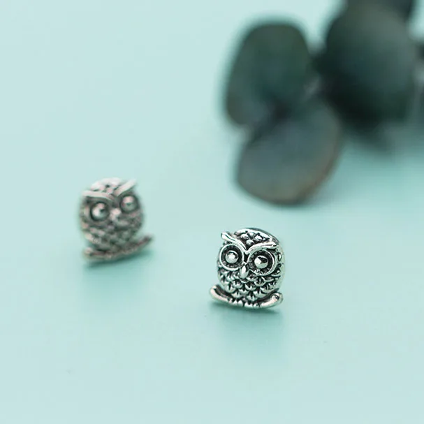 Винтажные серьги гвоздики из стерлингового серебра 925 пробы с изображением совы