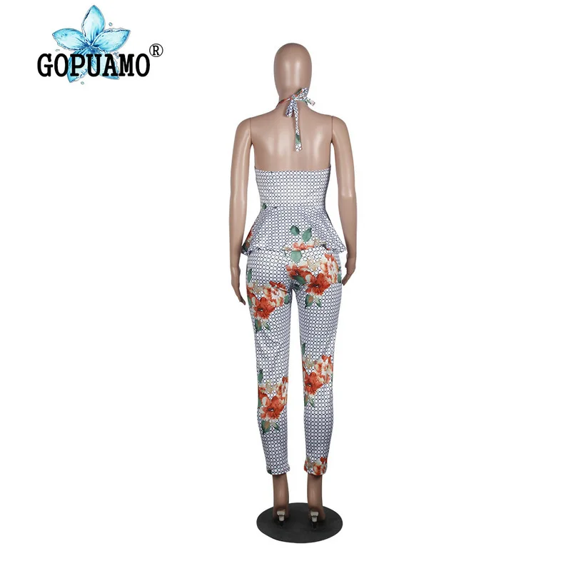 Цветочный плед печати Sext Женский комплект 2 шт. Холтер оборками Топ без спины и