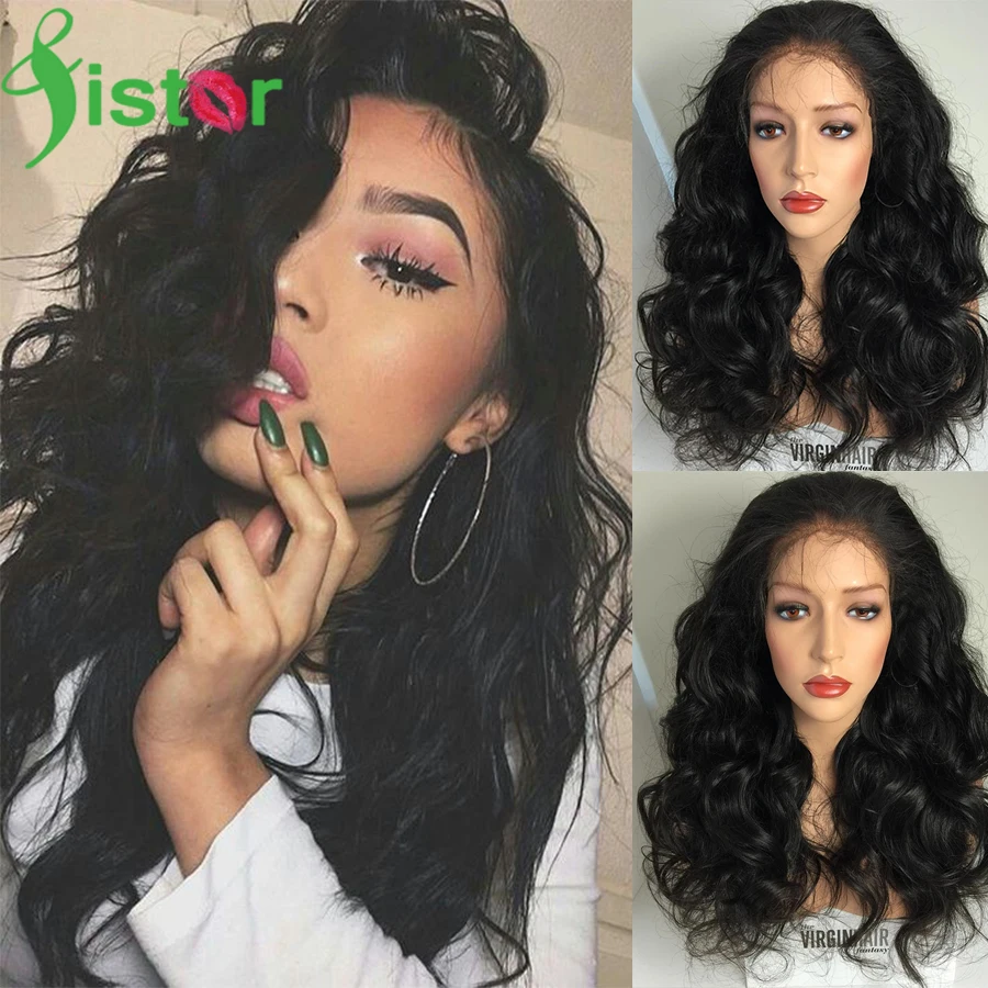 Объемной Волны Полный Шнурок Человеческих Волос Парики Фронта Шнурка черные