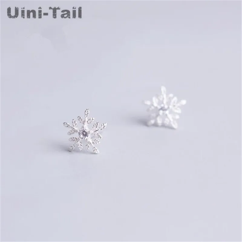 Uini Tail Стерлинговое Серебро 925 пробы модная маленькая Снежинка микро набор серьги