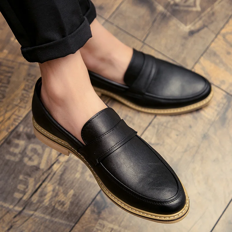 

Fashion men's shoes casual leather loafers male classic brown gray and black slip on shoe man comfortable shoes for men hot sale
