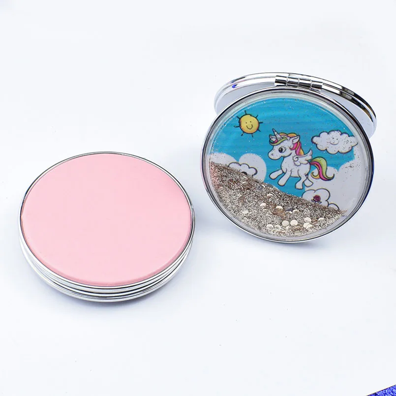 1 шт. зеркало для макияжа с зыбучим песком карманное мультипликационным рисунком