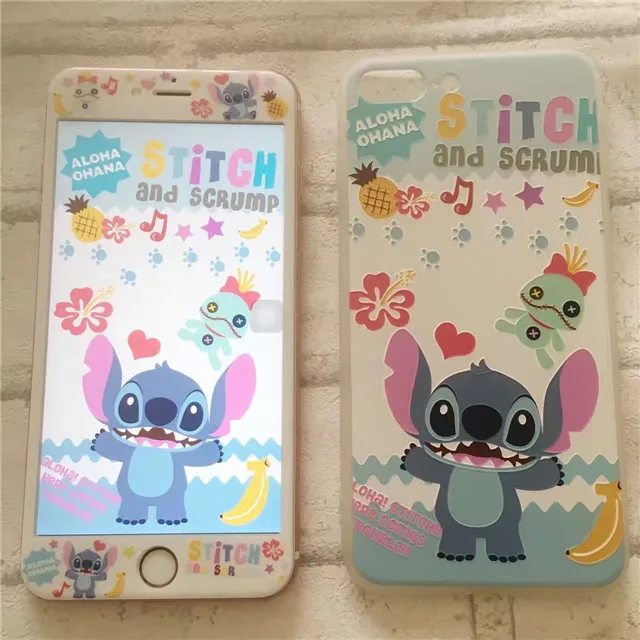 Мультфильм две звезды для iPhone 6 6s 7 8 7plus PC+ TPU чехол для телефона+ протектор экрана 9H Закаленное стекло пленка