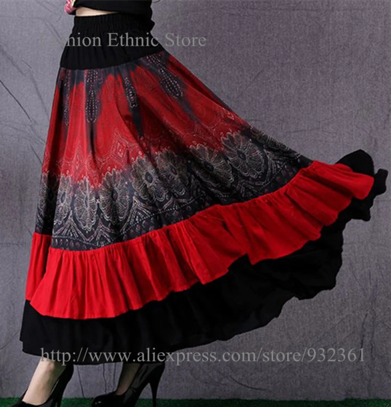 Винтажная Цыганская длинная юбка макси с принтом Красного пламени для женщин