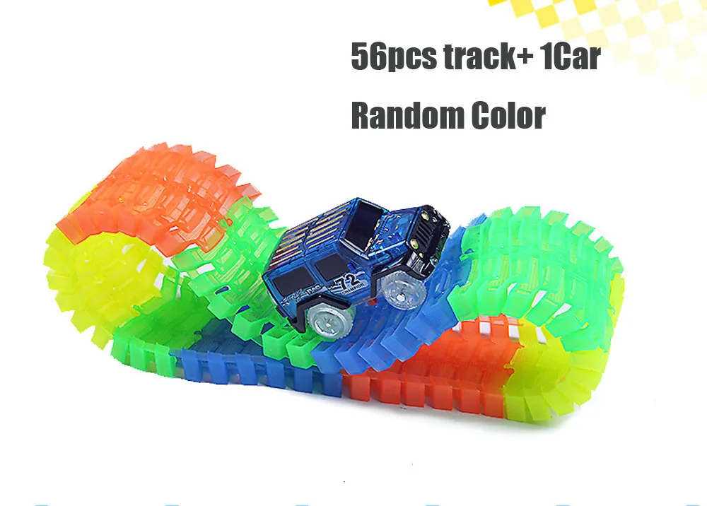 56pcs track 1car 56/165/220 шт изгиб Гибкая Кривая светящийся гоночный трек набор Magic Пластик гоночный трек с светодиодный светильник автомобиль игрушка "сделай сам" для детей - Цвет: 56pcs track 1car