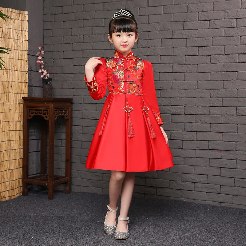 Новое осеннее платье с длинными рукавами для девочек детская одежда в китайском