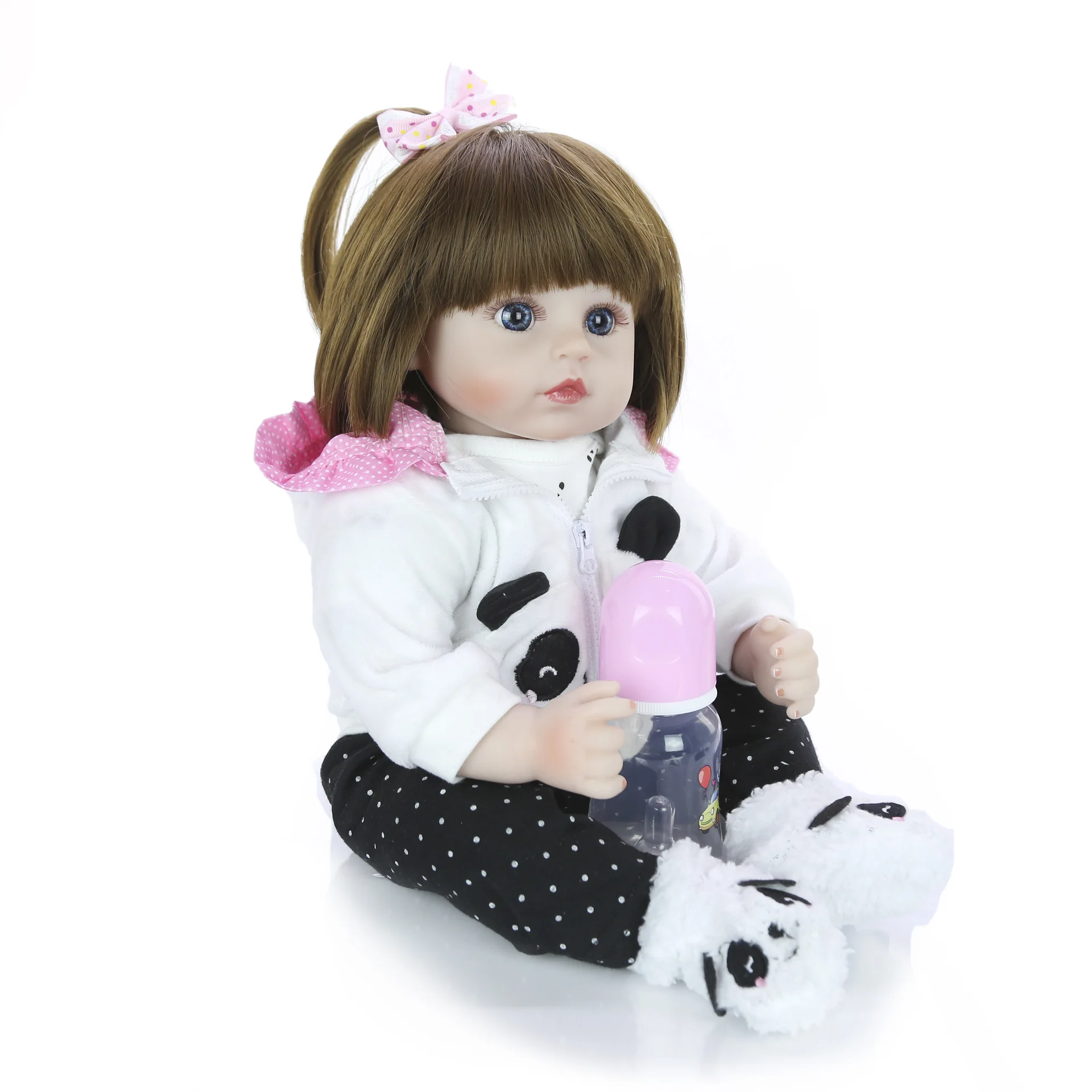 Bebe baby reborn dolls длинные черные волосы для девочек силиконовые руки и ноги 47 см