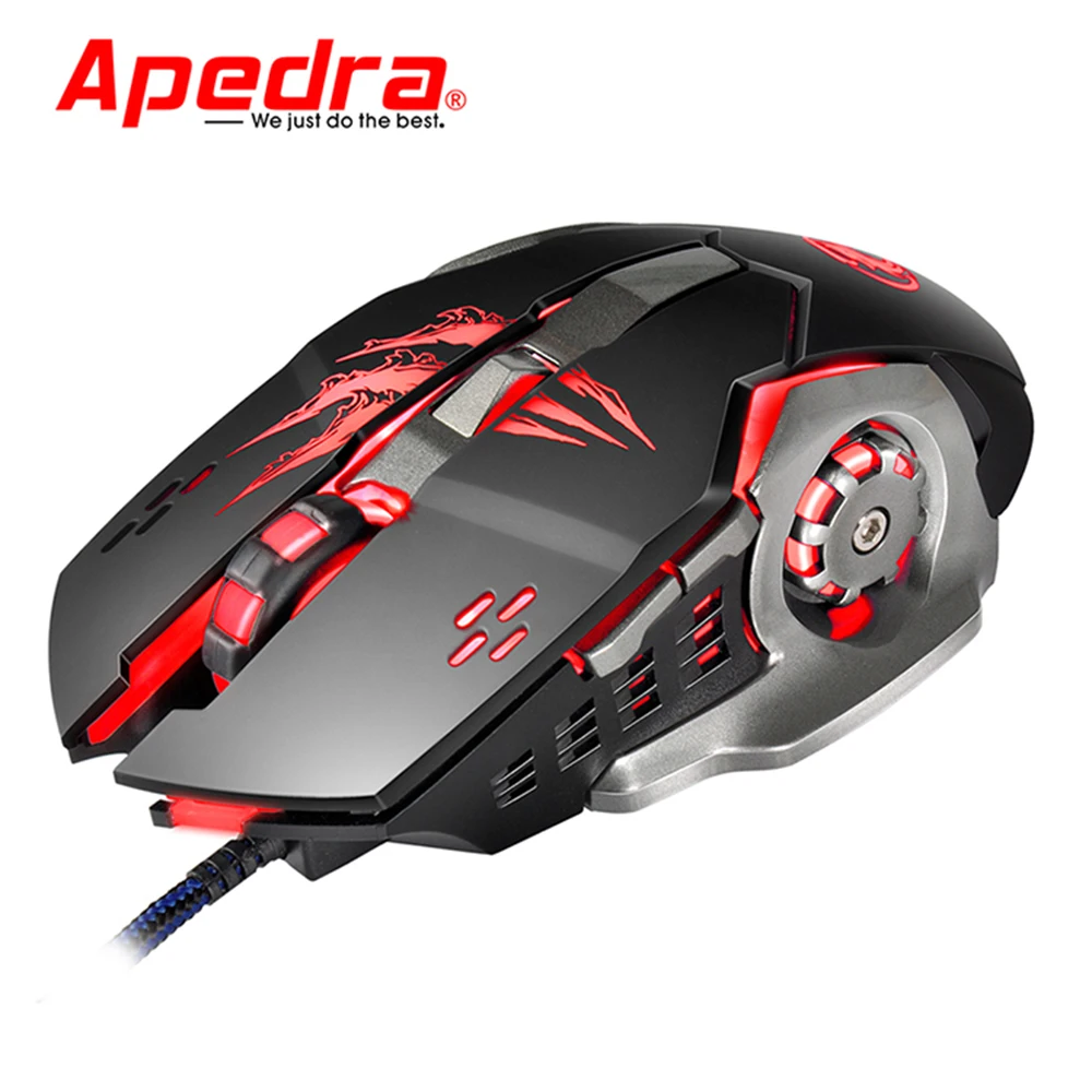 Эргономичная Проводная игровая мышь Apedra A8 3200DPI USB светодиодный четырехцветный