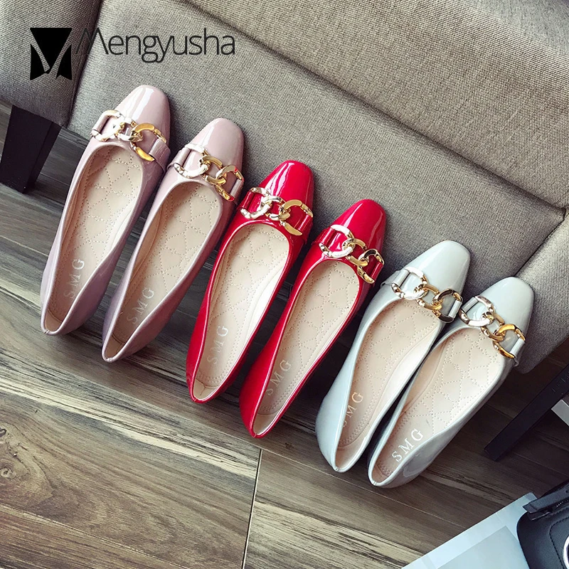 Сплошной цвет из лакированной кожи женская обувь на плоской подошве Балетки с