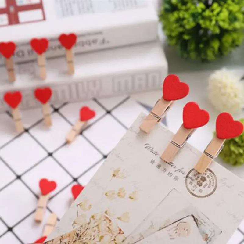 Новый горячий деревянный зажим красный в форме сердца декоративный для бумаги с