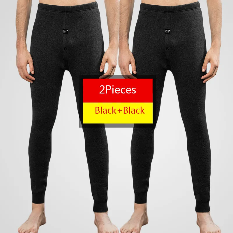 Black Black 2 шт./лот, зимнее термобелье, мужские леггинсы s, термоштаны, мужское теплое шерстяное утолщенное нижнее белье, брюки, мужские теплые штаны - Цвет: Black Black