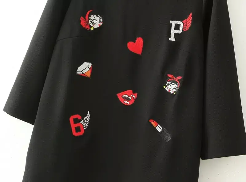 European and American style embroidery love topshop liz lisa sleeve dress long section S M L free shipping | Женская одежда