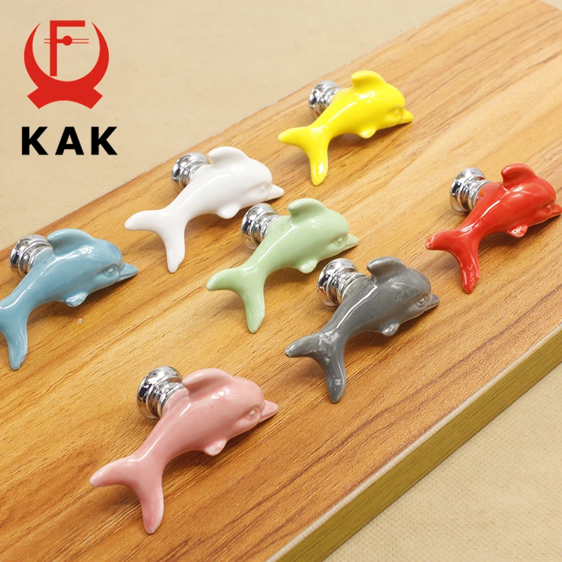 KAK керамические ручки для ящиков Дельфин 3D мультяшный шкаф ручки для шкафа модные детские ручки для шкафа комнатное оборудование для обработки мебели