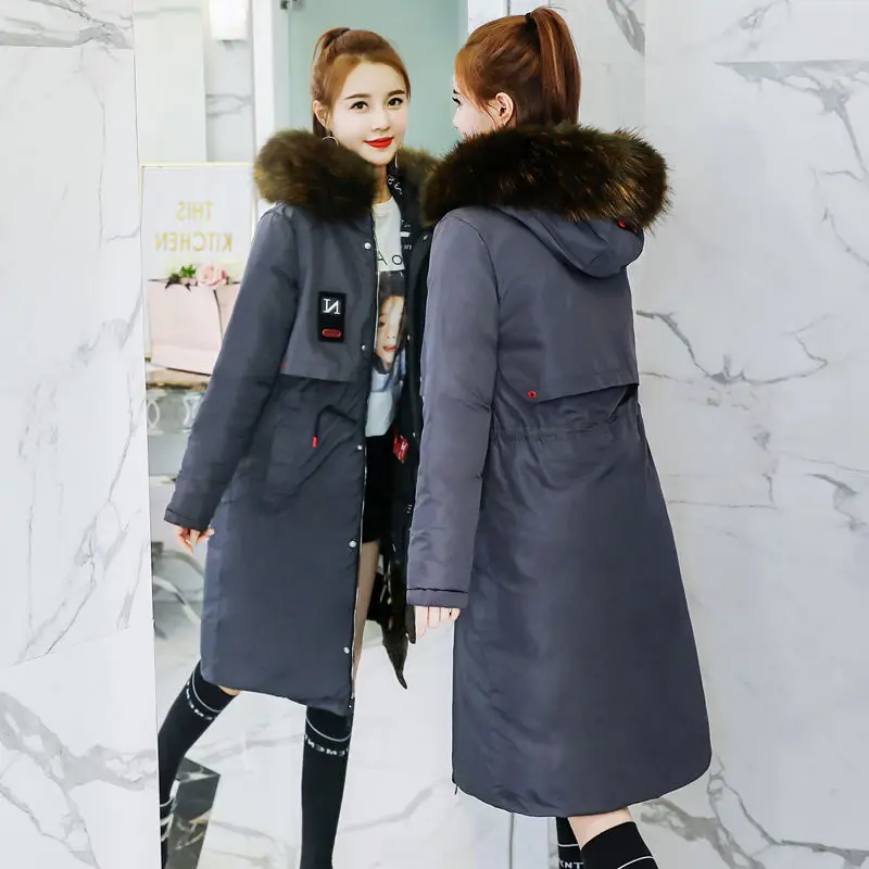 grey Модная зимняя куртка женская тонкая меховая с капюшоном двухсторонняя одежда длинная парка куртка Женская Толстая теплая куртка размера плюс M-XXXL - Цвет: grey