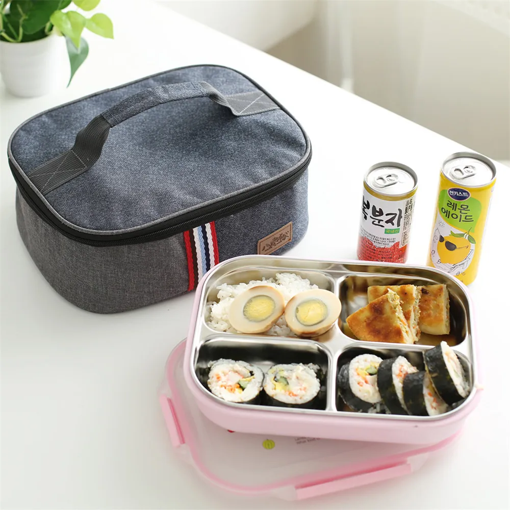 SIKOTE Модная Портативная Ткань Оксфорд джинсовая серая переносная сумка для обеда пикника с изоляцией охлаждаемый Ланчбокс
