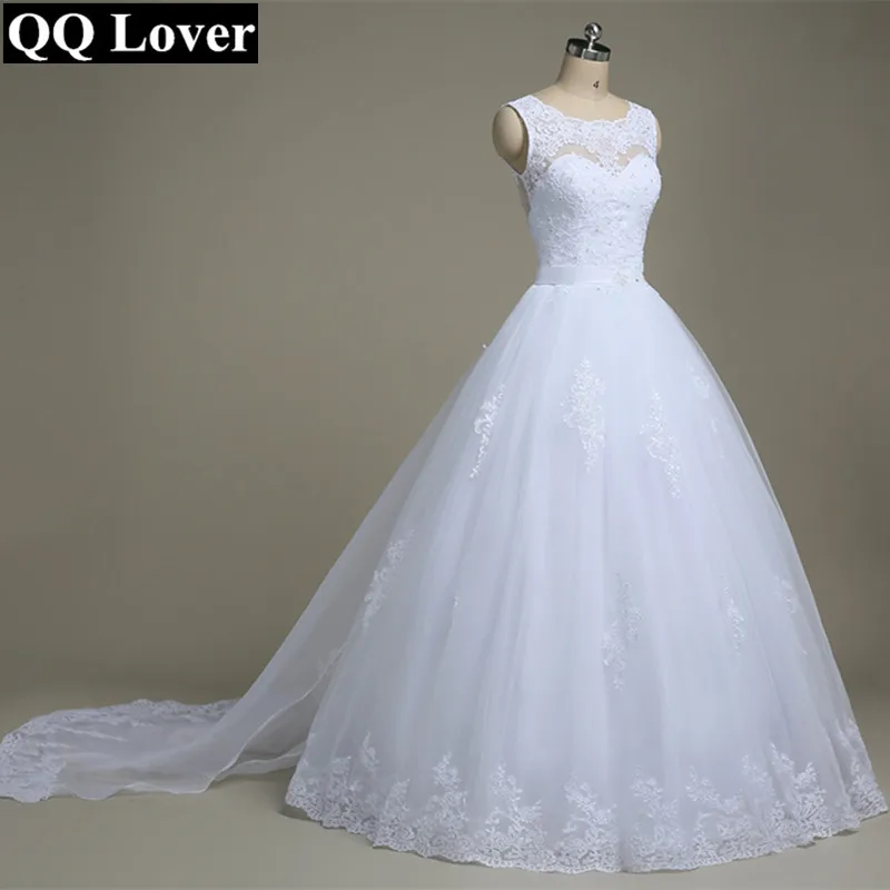 QQ Lover A-Line прозрачное сексуальное кружевное свадебное платье с длинным подолом Vestido De Noiva