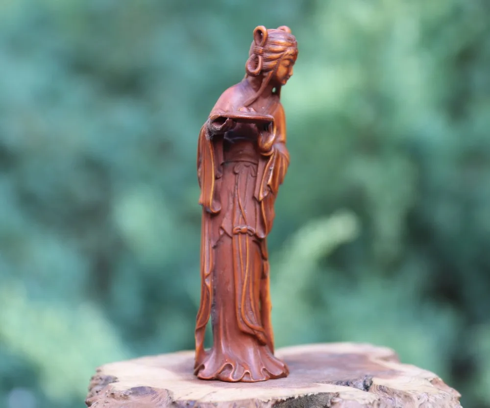 9 см Китай Boxwood lady Young Women Lady Fair Maiden slave Скульптура девушки|Статуи и скульптуры| |