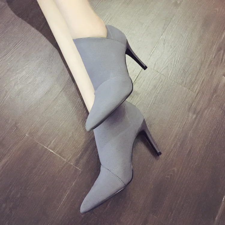 Hot Sale Europe And America Pointed Toe High-Heeled Women's Boots Autumn Winter Fitted Women Female Single Shoes | Обувь