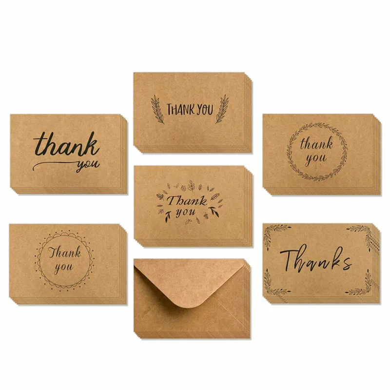 3 шт коричневая крафт-бумага спасибо поздравительные открытки 4x6 дюймов деревенский конверт открытка для свадебного украшения DIY Рождественская вечеринка поставки