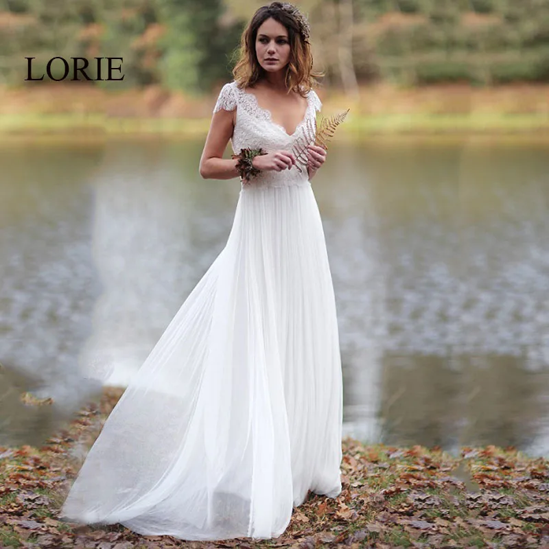 LORIE пляжное свадебное платье 2019 с V образным вырезом и аппликацией кружевное