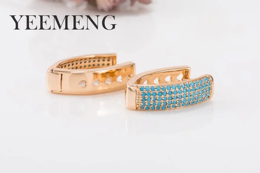 YEEMENG золотой обруч серьги V-shaped Супер широкие микро-инкрустированные синий искусственный камень Серьги Ушные пряжки женские ювелирные изделия