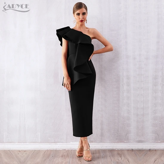 Black Adyce летнее женское красное платье знаменитостей vestidos сексуальное Белое платье без рукавов с оборками на одно плечо облегающее Клубное платье - Цвет: Black