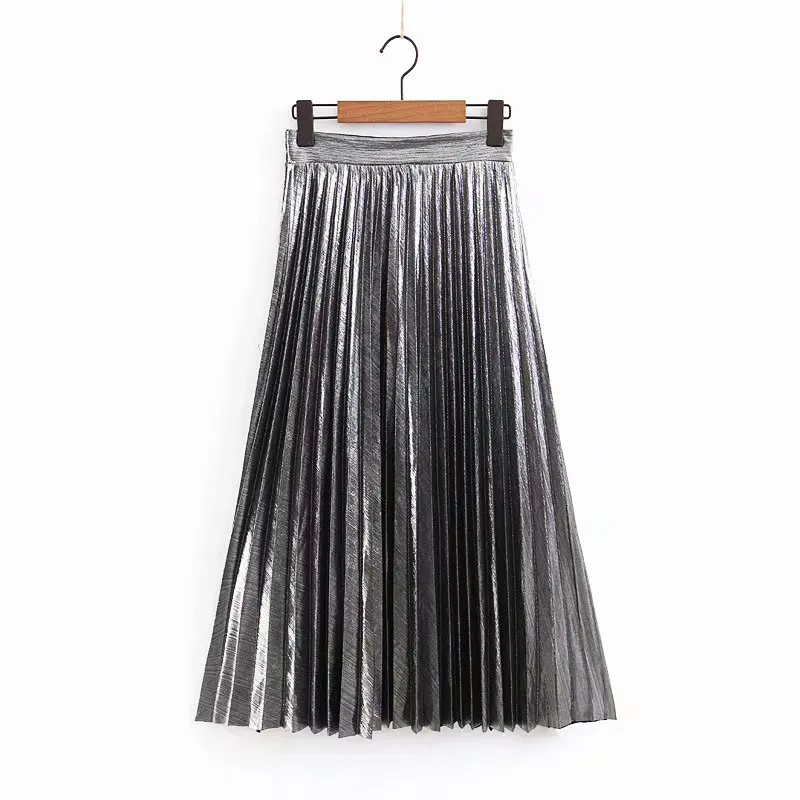 Spring and Autumn High Waist Pleated Skirt Solid Color Elastic Causal Plus Size S-2XL | Женская одежда