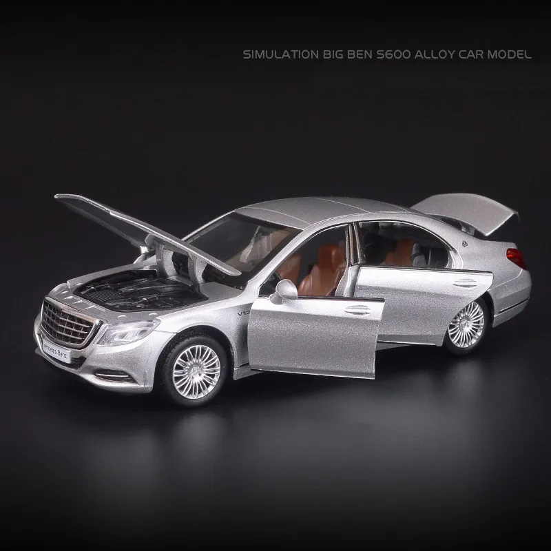 Серебристый 1/32 Maybach S600 литые под давлением металлические модели автомобилей, игрушечный автомобиль с имитацией, светильник с музыкой, 6 дверей, можно открыть, подарки для детей - Цвет: Серебристый