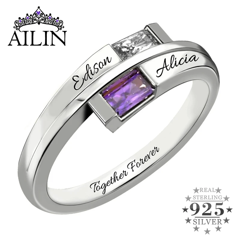 

AILIN Wholesale Custom Ring Sterling Silver 925 Birthstone Wedding Anniversary Ring Name Promise Ring Jewelry Mother's Gift