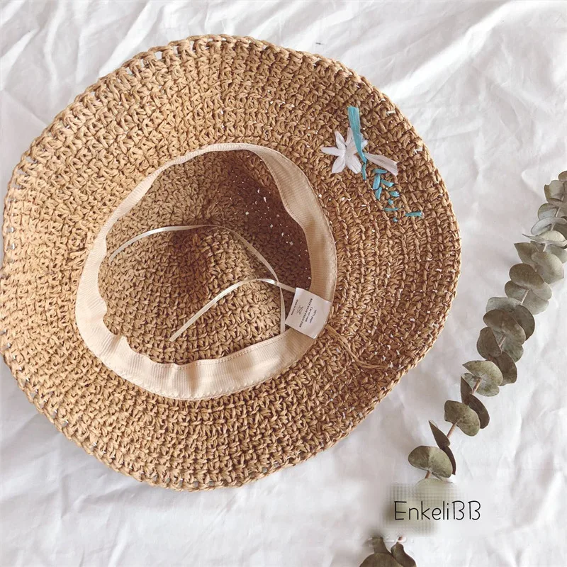 Inside 53cm Children Summer Hat Baby Beautiful bonnet Accessories Baby Sun Hat Flower bonnet Holiday Cap Bohe Straw Hat