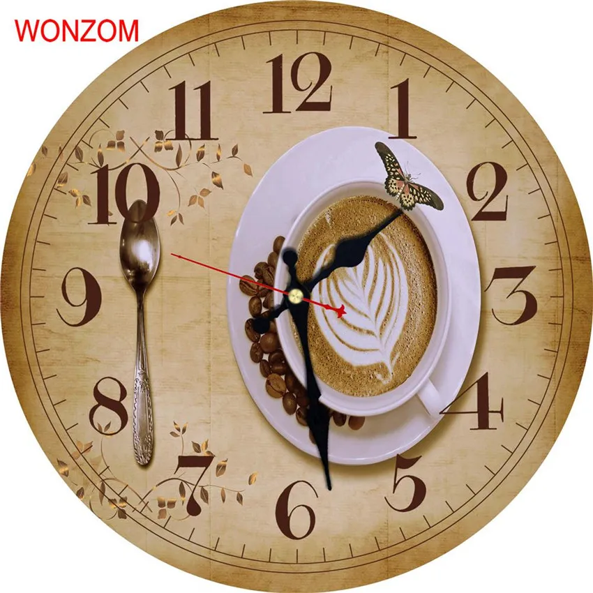 Современные большие настенные часы WONZOM в виде кофейных зерен бесшумные для